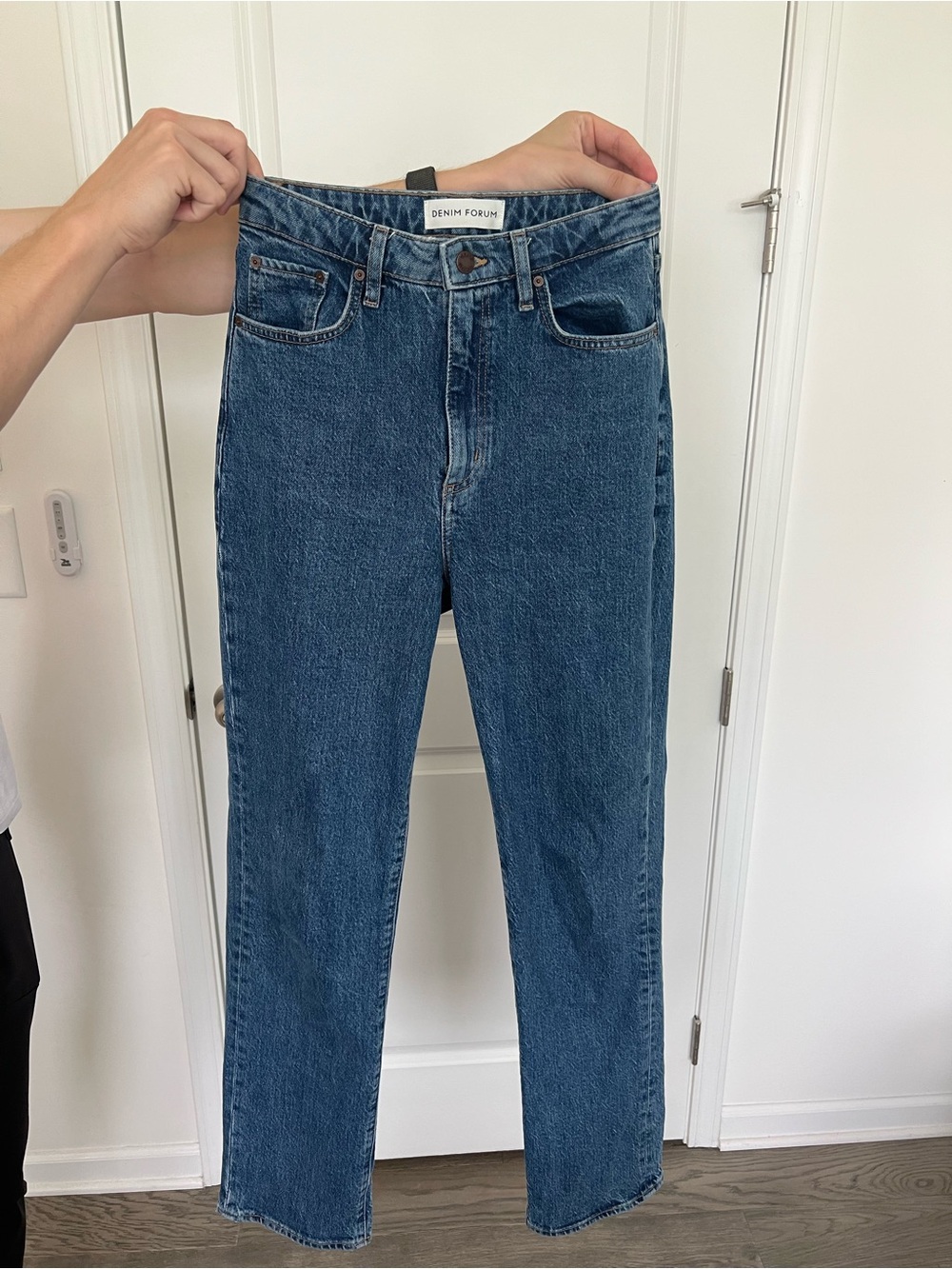Denim Forum High-Rise Straight Leg Jeans — Dark Blue